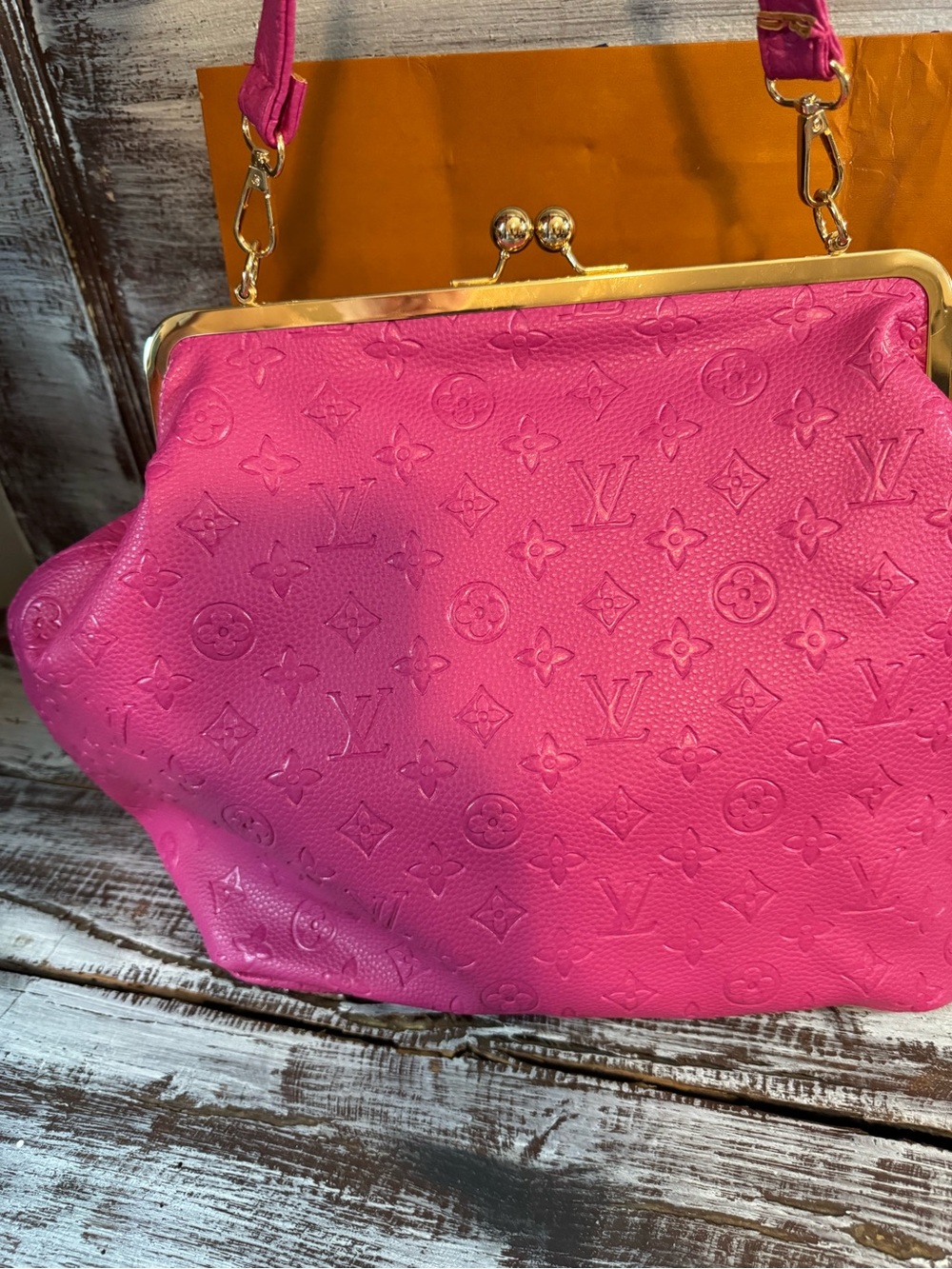 Designer-Style Hot Pink Embossed Dome Handbag - Picture 5 of 15